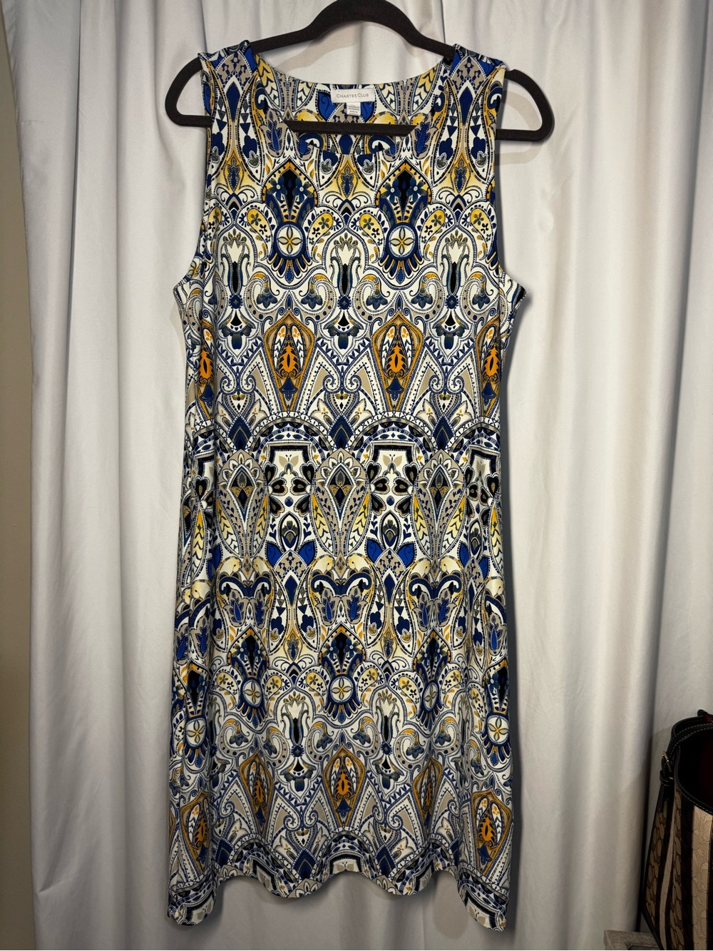 Charter Club Blue, Yellow & White Sleeveless Print Dress